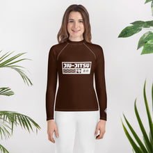 Girls Long Sleeve BJJ Compression Rash Guard – Martial Arts Training Gear - Chocolate