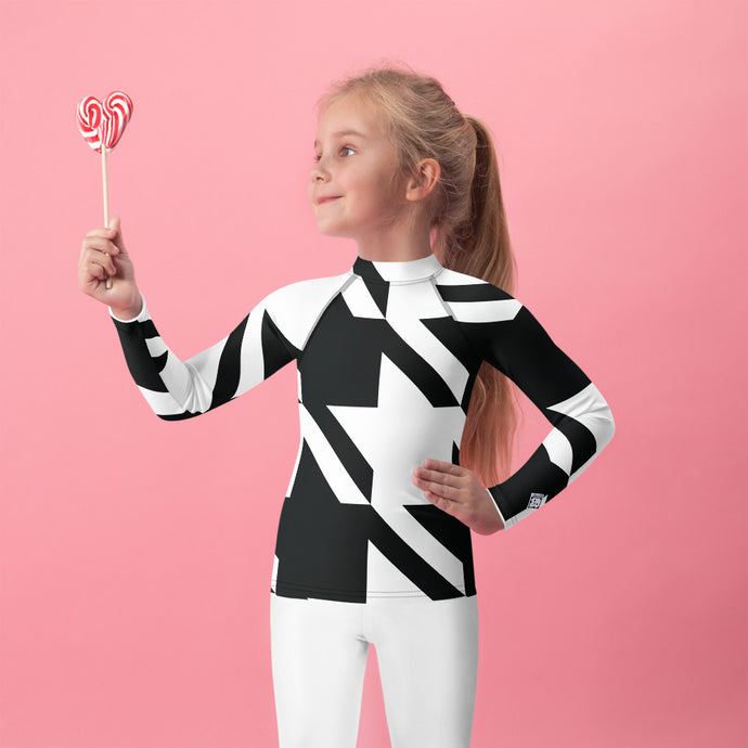 Girl's Long Sleeve BJJ Rash Guard - Houndstooth 001