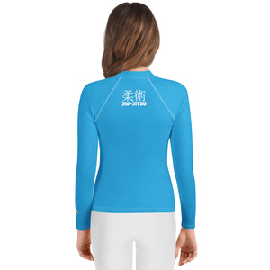 Girls Long Sleeve Rash Guard – Youth Classic Jiu-Jitsu Compression Fit – Cyan