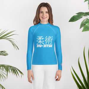 Girls Long Sleeve Rash Guard – Youth Classic Jiu-Jitsu Compression Fit – Cyan