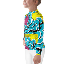 Girl's Pop Art BJJ Long Sleeve Rash Guards - Roy Lichtenstein Inspired Dahlia Print 002 Dahlia Exclusive Girls Kids Long Sleeve Rash Guard Swimwear