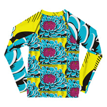 Girl's Pop Art BJJ Long Sleeve Rash Guards - Roy Lichtenstein Inspired Dahlia Print 002 Dahlia Exclusive Girls Kids Long Sleeve Rash Guard Swimwear