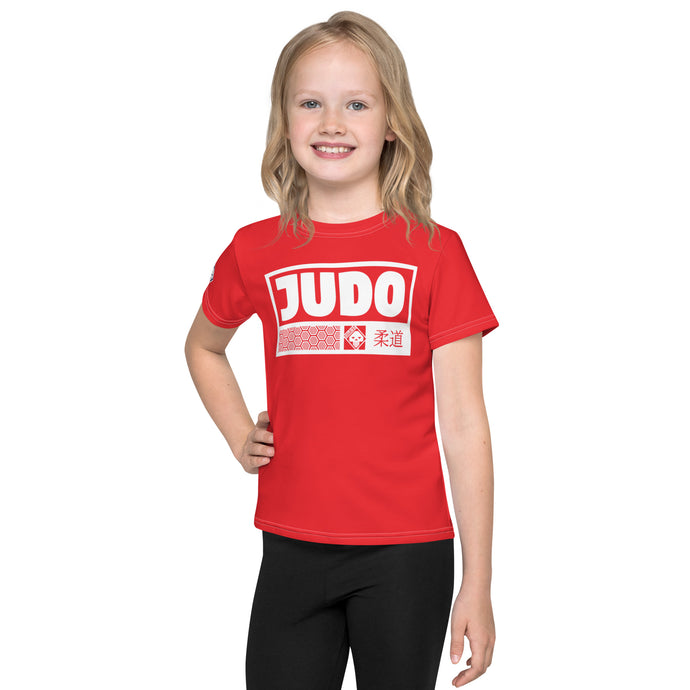 Girl's Short Sleeve Judo Rash Guard: Sporty Style - Scarlet Exclusive Girls Judo Kids Rash Guard Short Sleeve