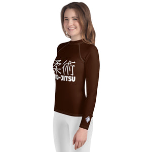 Girls Youth BJJ Rash Guard – Long Sleeve Classic Jiu-Jitsu Gear – Chocolate