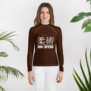 Girls Youth BJJ Rash Guard – Long Sleeve Classic Jiu-Jitsu Gear – Chocolate
