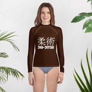 Girls Youth BJJ Rash Guard – Long Sleeve Classic Jiu-Jitsu Gear – Chocolate