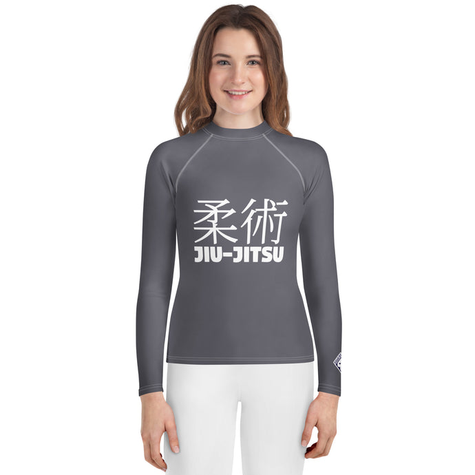 Girls Youth BJJ Rash Guard – Long Sleeve Classic Martial Arts Wear – Charcoal