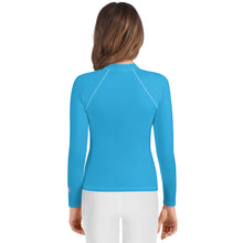 Girls Youth Long Sleeve Rash Guard – UV Protection in Solid Hues – Cyan