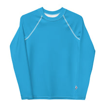 Girls Youth Long Sleeve Rash Guard – UV Protection in Solid Hues – Cyan