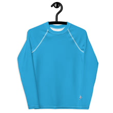 Girls Youth Long Sleeve Rash Guard – UV Protection in Solid Hues – Cyan