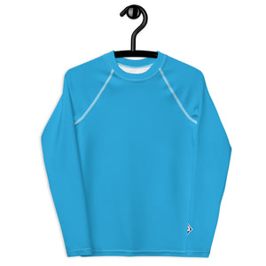 Girls Youth Long Sleeve Rash Guard – UV Protection in Solid Hues – Cyan