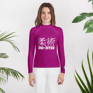 Girls Youth Rash Guard – Long Sleeve Classic Jiu-Jitsu Grappling Gear – Fresh Eggplant