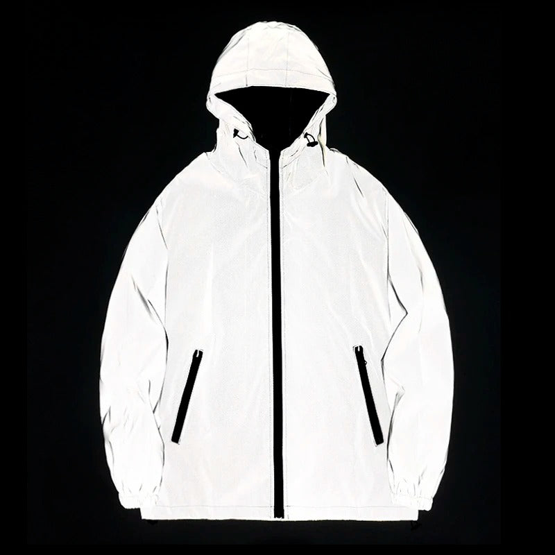 Harajuku Night Runner: Reflective Hooded Windbreaker