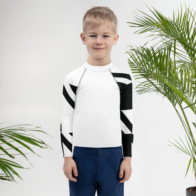 Kid's Boys Long Sleeve BJJ Rash Guard - Houndstooth 001 Blanc Boys Exclusive Houndstooth Kids Long Sleeve Rash Guards