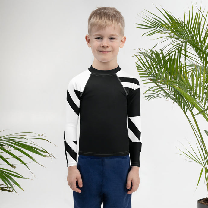 Kid's Boys Long Sleeve BJJ Rash Guard - Houndstooth 001 Noir Boys Exclusive Houndstooth Kids Long Sleeve Rash Guards