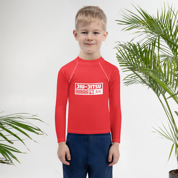 Kid's Boys Long Sleeve BJJ Rash Guard Jiu-Jitsu 001 - Scarlet Boys Exclusive Jiu-Jitsu Kids Long Sleeve Rash Guard