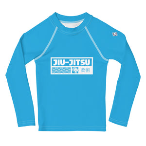 Kid's Boys Long Sleeve BJJ Rash Guard Jiu-Jitsu 005 - Cyan Boys Exclusive Jiu-Jitsu Kids Long Sleeve Rash Guard