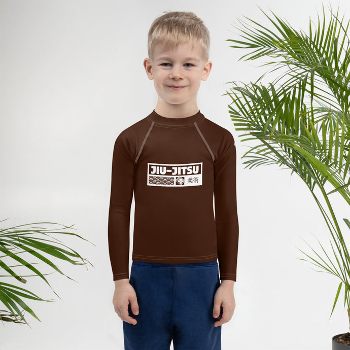 Kid's Boys Long Sleeve BJJ Rash Guard Jiu-Jitsu 006 - Chocolate Boys Exclusive Jiu-Jitsu Kids Long Sleeve Rash Guard
