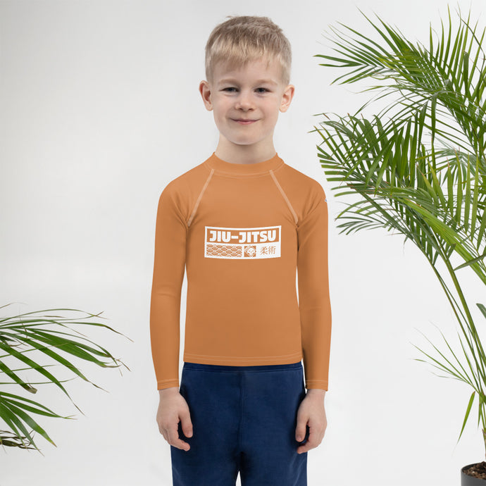 Kid's Boys Long Sleeve BJJ Rash Guard Jiu-Jitsu 007 - Raw Sienna Boys Exclusive Jiu-Jitsu Kids Long Sleeve Rash Guard