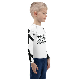 Kid's Boy's Long Sleeve Classic Jiu-Jitsu Rash Guard - Houndstooth 001 Blanc