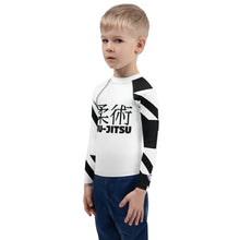 Kid's Boy's Long Sleeve Classic Jiu-Jitsu Rash Guard - Houndstooth 001 Blanc