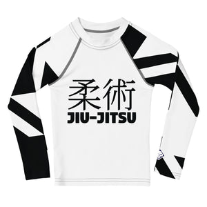 Kid's Boy's Long Sleeve Classic Jiu-Jitsu Rash Guard - Houndstooth 001 Blanc