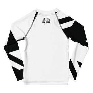 Kid's Boy's Long Sleeve Classic Jiu-Jitsu Rash Guard - Houndstooth 001 Blanc