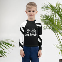 Kid's Boy's Long Sleeve Classic Jiu-Jitsu Rash Guard - Houndstooth 001 Noir