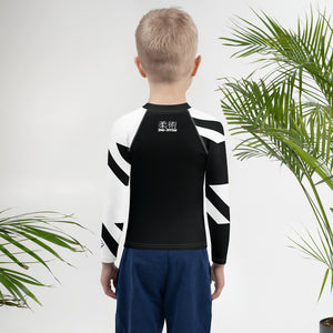 Kid's Boy's Long Sleeve Classic Jiu-Jitsu Rash Guard - Houndstooth 001 Noir