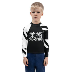 Kid's Boy's Long Sleeve Classic Jiu-Jitsu Rash Guard - Houndstooth 001 Noir