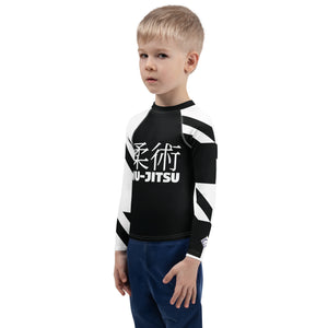 Kid's Boy's Long Sleeve Classic Jiu-Jitsu Rash Guard - Houndstooth 001 Noir