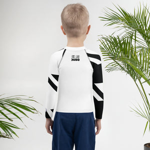 Kid's Boy's Long Sleeve Classic Judo Rash Guard - Houndstooth 001 Blanc