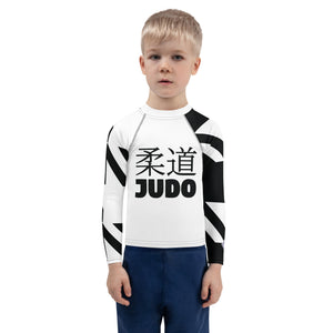 Kid's Boy's Long Sleeve Classic Judo Rash Guard - Houndstooth 001 Blanc