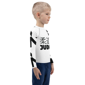 Kid's Boy's Long Sleeve Classic Judo Rash Guard - Houndstooth 001 Blanc