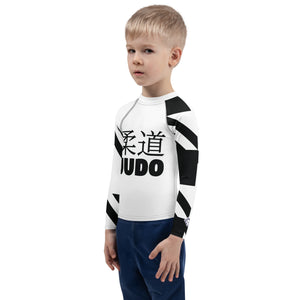 Kid's Boy's Long Sleeve Classic Judo Rash Guard - Houndstooth 001 Blanc