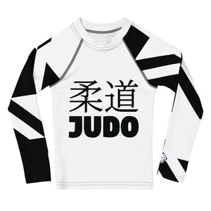 Kid's Boy's Long Sleeve Classic Judo Rash Guard - Houndstooth 001 Blanc