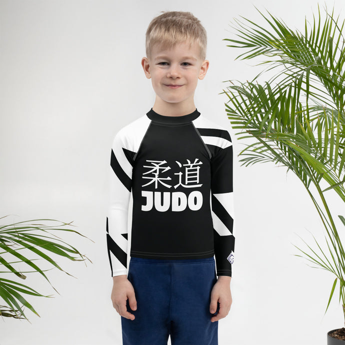 Kid's Boy's Long Sleeve Classic Judo Rash Guard - Houndstooth 001 Noir