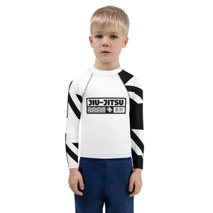 Kid's Boy's Long Sleeve Jiu-Jitsu Rash Guard - Houndstooth 001 Blanc