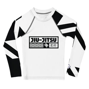 Kid's Boy's Long Sleeve Jiu-Jitsu Rash Guard - Houndstooth 001 Blanc