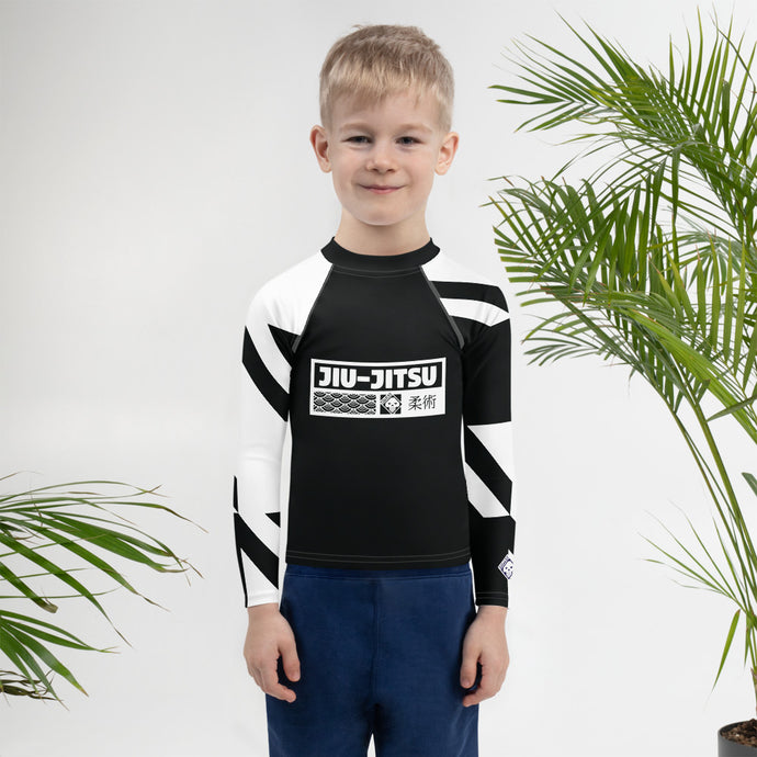 Kid's  Boy's Long Sleeve Jiu-Jitsu Rash Guard - Houndstooth 001 Noir