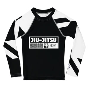 Kid's  Boy's Long Sleeve Jiu-Jitsu Rash Guard - Houndstooth 001 Noir