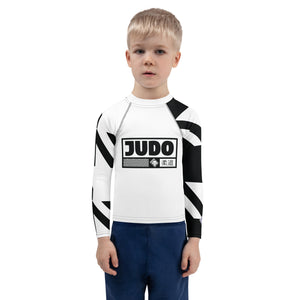 Kid's Boy's Long Sleeve Judo Rash Guard - Houndstooth 001 Blanc