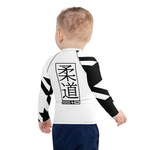 Kid's Boy's Long Sleeve Judo Rash Guard - Houndstooth 001 Blanc