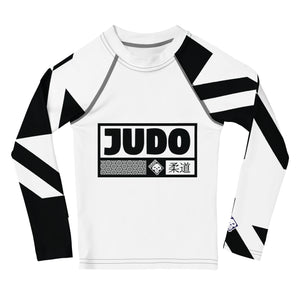 Kid's Boy's Long Sleeve Judo Rash Guard - Houndstooth 001 Blanc