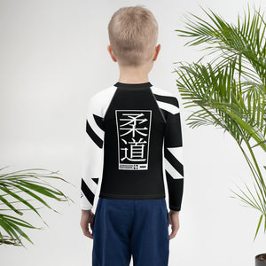 Kid's Boy's Long Sleeve Judo Rash Guard - Houndstooth 001 Noir