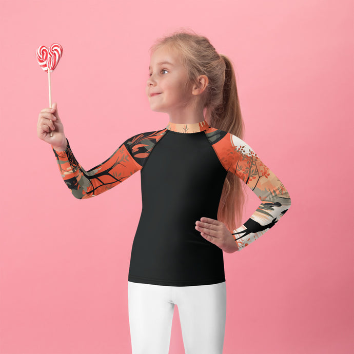 Kid's Girls Deer Forest BJJ Rash Guard: Unleash Nature's Power Deer Forest Exclusive Girls Kids Long Sleeve Rash Guard Swimwear