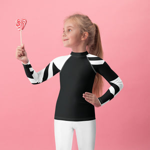 Kid's Girls Long Sleeve BJJ Rash Guard - Houndstooth 001 Noir Exclusive Girls Houndstooth Kids Long Sleeve Rash Guards Swimwear