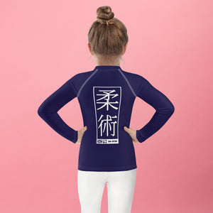 Kid's Girls Long Sleeve BJJ Rash Guard Jiu-Jitsu 002 - Midnight Blue Exclusive Girls Jiu-Jitsu Kids Long Sleeve Rash Guard