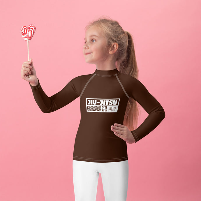 Kid's Girls Long Sleeve BJJ Rash Guard Jiu-Jitsu 006 - Chocolate Exclusive Girls Jiu-Jitsu Kids Long Sleeve Rash Guard
