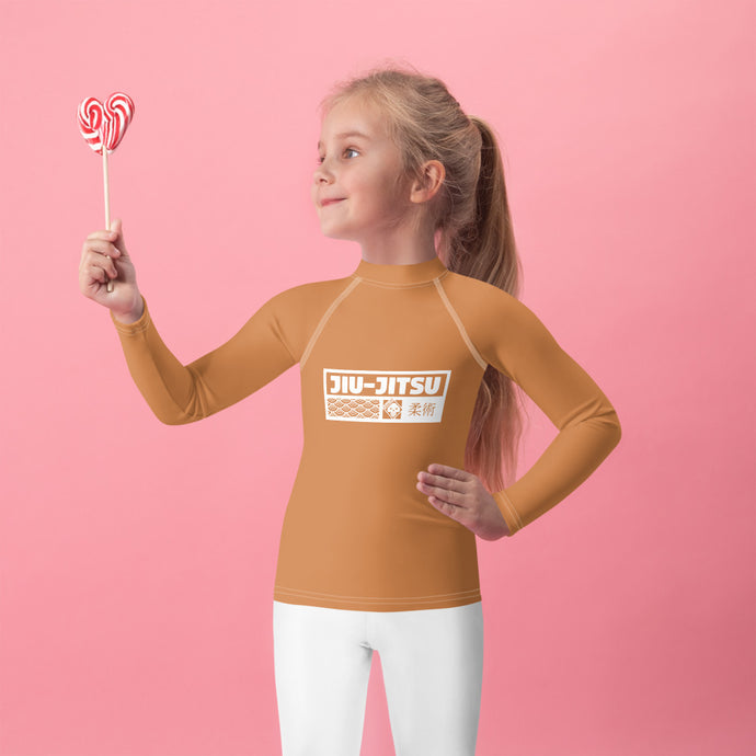 Kid's Girls Long Sleeve BJJ Rash Guard Jiu-Jitsu 007 - Raw Sienna Exclusive Girls Jiu-Jitsu Kids Long Sleeve Rash Guard